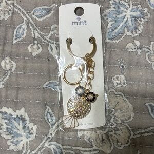 Mint Gold Owl Keychain with Sparkling Crystals